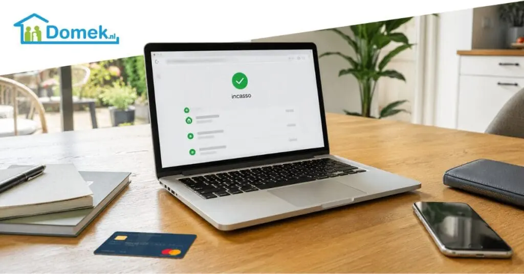 Laptop with mortgage incasso payment page open in a typical middle-class Dutch home