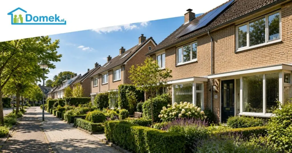 Typical Dutch family houses during summer in a quiet residential neighbourhood in the Netherlands