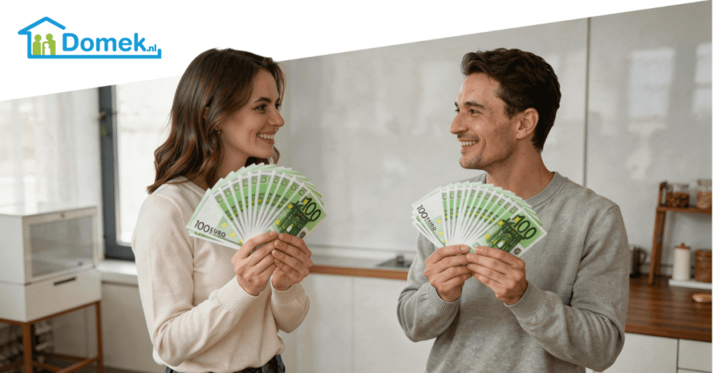 Couple holding euro banknotes symbolizing access to money through a personal loan in the Netherlands